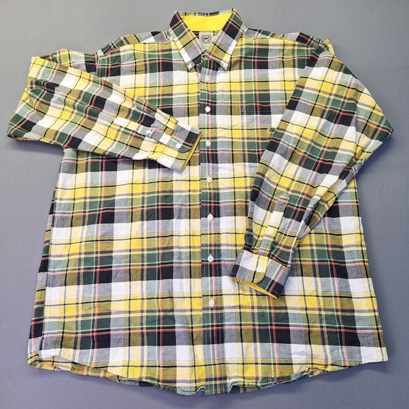 Cinch Other - Cinch Mens Plaid Button‎ Down Shirt Yellow Green Long Sleeve MT10621428 Large